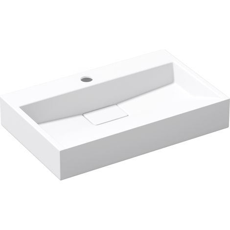 doporro® Lavabo sobre encimera Colossum19 lavabo suspendido blanco mate de diseño de 60 cm de ancho incluye válvula de desagüe 1 orificio para grifo