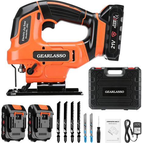 Scie sauteuse sans fil 21 V avec 2 batteries 2,0 Ah, scie sauteuse à vitesse variable de 2800 tr/min pour bois et métal, 4 réglages orbitaux, coupe biseautée de 0 à 45°, lumière LED (1/5)