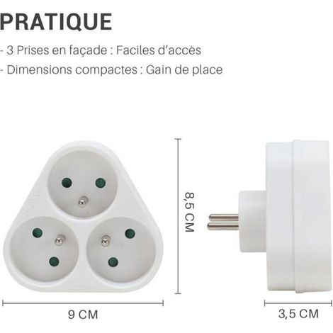 Bloc Multiprise - 3 Prises 2P+T - Triangle - Protection Enfant - 16 A - 3500 W - Blanc (1/5)