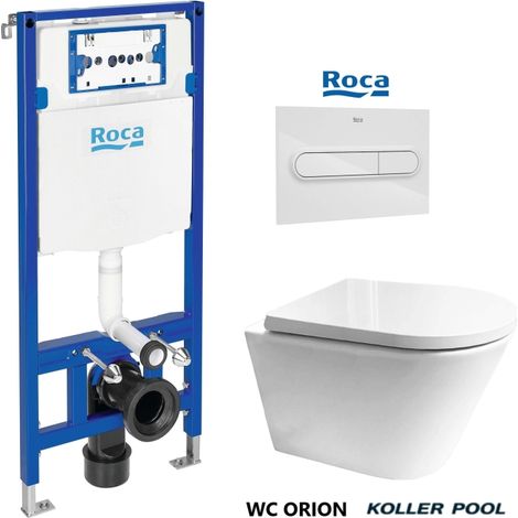 PACK ROCA DUPLO Bati-Support RÉSERVOIR ENCASTRABLE ET PLAQUE PL1 BLANC BRILLANT AVEC SUSP WC Vortex Orion White enveloppant Abattant KP (1/5)