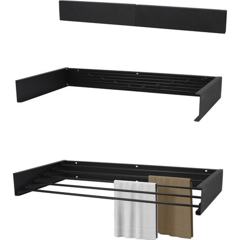 Etendoir Mural Entièrement Noir 80cm - Aluminium Thermolaqué - Longueur de Séchage de 4 Mètres - Etendoir Mural Rabattable - Etendoir Linge Interieur Pliable - Sechoir a Linge Pliable (1/5)