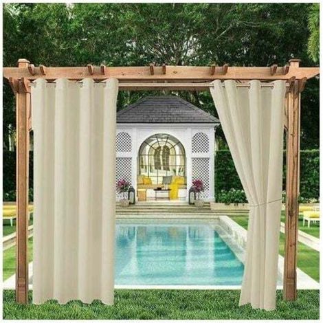 Rideaux d'extérieur occultants 120cm x 150cm – Protection UV et coupe-vent – Isolation thermique – 2 panneaux beige – (1/5)