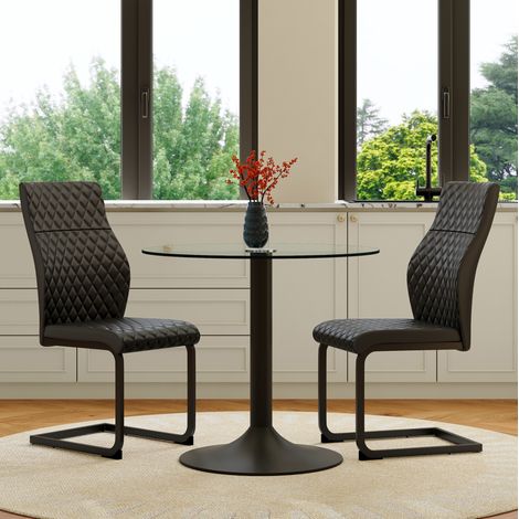 MEUBLIV Tavolo da pranzo rotondo 85 cm nero e trasparente con 2 sedie schienale alto (1/5)