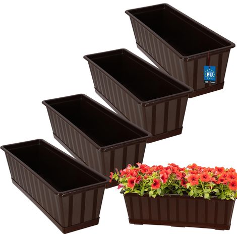 KOTARBAU® Lot de 4 Pot de Fleur Exterieur - Jardinières Exterieur - PVC - 50 x 18 x 14 cm - Brun - Jardinière Balcon - Rectangulaire - avec Soucoupe - Bac à Fleurs (1/5)