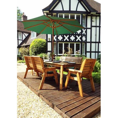 Eight Seater Rectangular Table Set with Cushion - W340 x D216 x H98 - Fully Assembled - Green