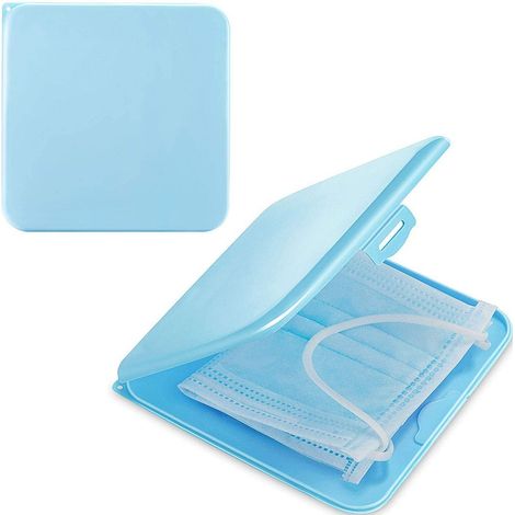 Porte-masques étui en plastique antibactérien couvercle de poche réutilisable  Couleur: Bleu