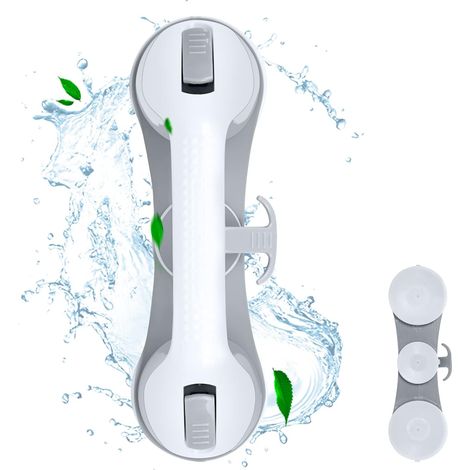 Barres d'appui de Salle de Bain Poignée Ventouse, AntidéRapantes Barre d'appui WC Poignée de Baignoire Plastique Ventouse de Poignée Douche pour Personnes Âgées/Handicapées/Enfants/Enceinte (Gris) (1/5)