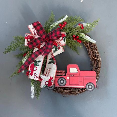 Roue De Voiture En Rotin - Guirlande Décorative Pour Porte D'Entrée Jardin Terrasse Mur - Diamètre 40 Cm - Rouge Et Vert (1/3)