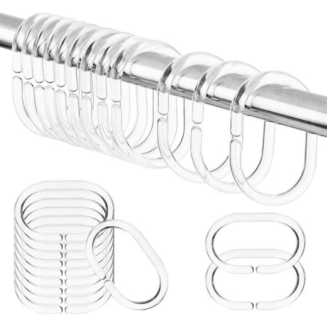 Lot de 24 Anneaux Rideau Douche Plastique Forme C Transparent Antirouille Pour Salle De Bain (1/5)