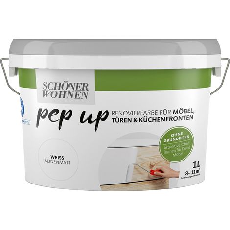 Schöner Wohnen Renovierungsfarbe Pep Up für Möbel, Türen + Küchen 1,0 Ltr. weiß (1/2)
