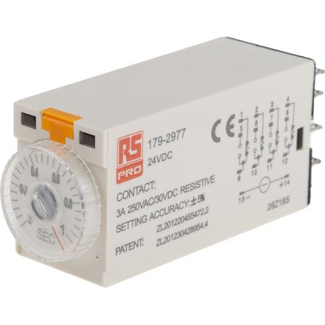 Relais temporisé RS PRO, 24V c.c., Enfichable, 4 contacts ( Prix pour 1 ) (1/3)