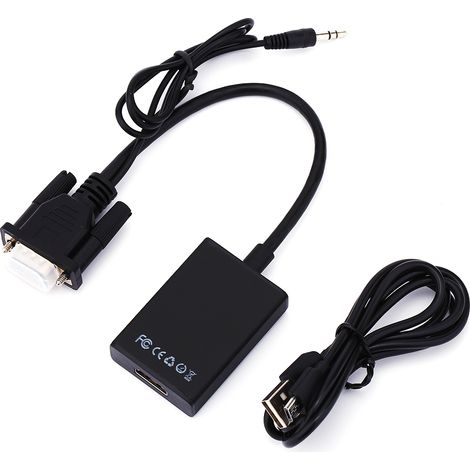 Convertisseur d'adaptateur de cble audio vidéo 1080P HD VGA vers HDMI avec cble USB pour ordinateur PC.