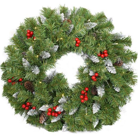 Corona di Natale Artificiale 204 Aghi 50 LED Verde