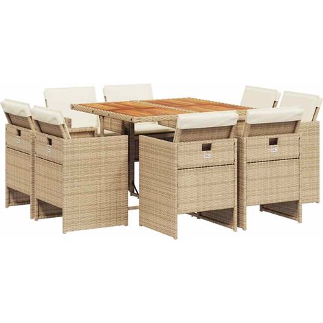 Maison Exclusive - Set comedor de jardín 9 pzas con cojines ratán (1/5)