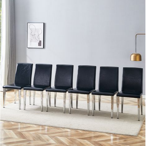 Chaise de salle à manger en cuir régénéré noir, dossier ergonomique, assise rembourrée, pieds en métal argenté, 90 cm, style moderne pour salon et salle à manger – CHICFURN (1/5)