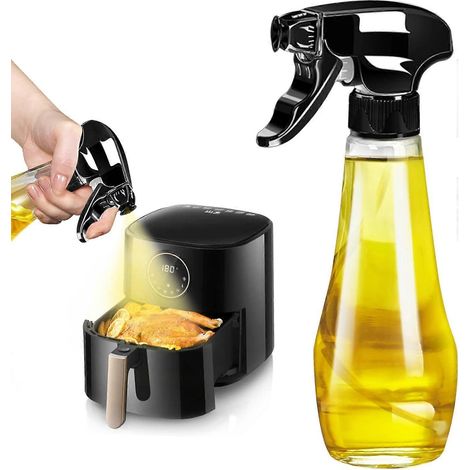 HONORNIC - Flacon pulvérisateur d'huile noir, flacon pulvérisateur d'huile de cuisson amélioré de 200 ml, en verre. (1/5)