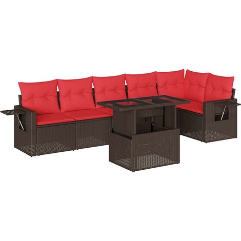 7-teiliges Gartensofa-Set mit Kissen, braun, Polyrattan vidaXL (1/5)