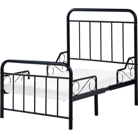 Letto estensibile in ferro per bambini 90 x 130/160/200 cm con rete a doghe nero Anais