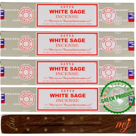 Lot de 4 bâtons d'encens White Sage avec porte-encens, pour l'aromathérapie, le spa, le yoga, les mariages, la méditation, la guérison, la positivité et la relaxation (1/5)