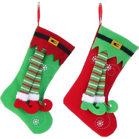 Chaussette De Noël En Forme De Jambe De Père Noël - 31 X 20 X 1 5 Cm - Pour Cheminée Arbre De Noël Décoration Intérieure - Lot De 2 (1/5)
