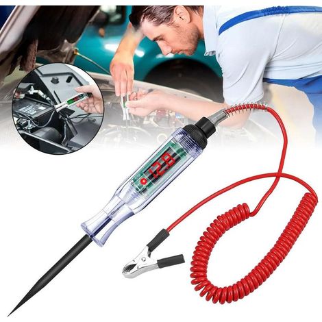 Testeur de circuit automobile 3–120 V CC – Lampe test LED numérique avec voltmètre, testeur bidirectionnel de fusibles, câble spiralé (1/5)