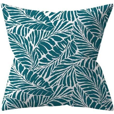 Lot de 4 housses de coussin d'extérieur, housse de coussin de canapé imperméable en lin 45x45cm, plante verte, coussins décoratifs pour le jardin (45 x 45 cm, Turquoise 2)