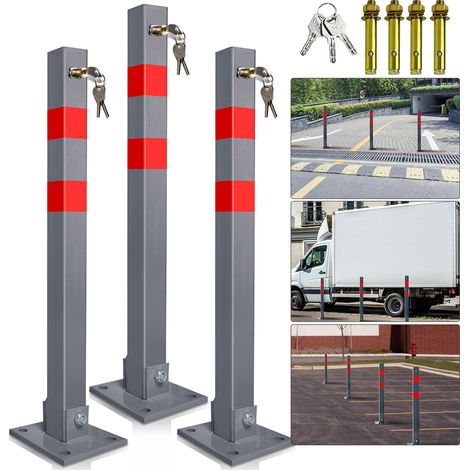 Jopassy Palo di sbarramento 3X Barriera pieghevole per parcheggio 66cm bloccabile in acciaio inox (1/5)