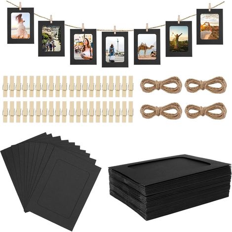 40 Cadre Photo en Papier con Pinces en Bois et Corde de Chanvre 11.5x15.5cm (1/5)