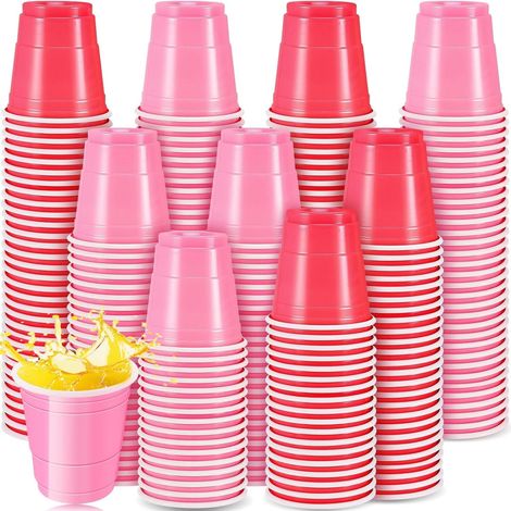 Packung mit 200 Mini-Shotbechern, 6 cl/60 ml Mini-Partybecher, wiederverwendbare Shotgläser, Shot-Probierbecher für Partys, Camping, Verkostungen, Geburtstage, Hochzeiten (Rosa, Rosenrot) (1/5)