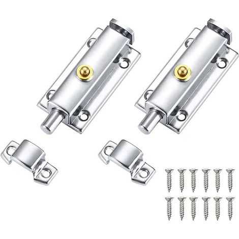 Loquet et targette -2 Pcs Loquet De Porte En Acier Inoxydable Loquets De Porte + 12 Vis Loquet De Verrouillage Autobloquant Porte Verrou De Sécurité Bouton Loquet Pour Porte Intérieure Placard (1/5)