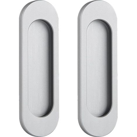 Lntyq Lot de 2 poignées de porte coulissantes ovales auto-adhésives en alliage d'aluminium sans perforation pour porte coulissante de grange, fenêtres, armoires (gris mat, 100 mm) (1/4)