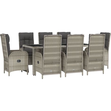 Set da pranzo da giardino per mobili da esterno 9 pezzi con cuscini grigi 020014068