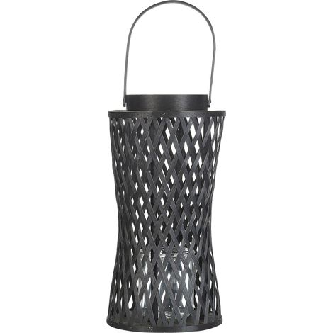 Lanterna a candela in legno di bambù nero con supporto in vetro per interni 38 cm Accessorio naturale Mactan