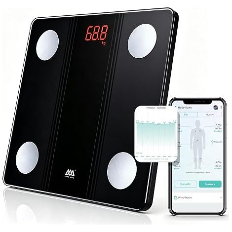 Bathroom Scales with Body Composition Analyzer and BMI Monitor Body Fat Muscle Body Age LED Display 26 x 26 cm Black (1/5)