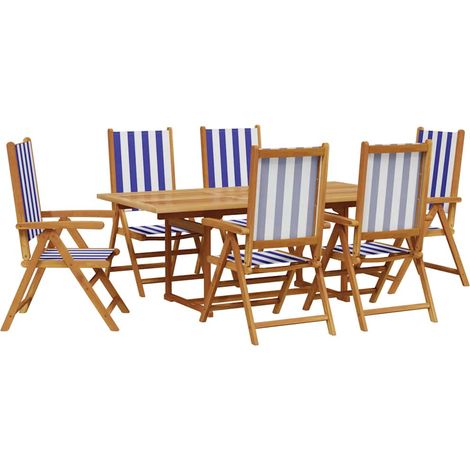Maison Exclusive - Set Pranzo Giardino 7pz Blu e Bianco Tessuto e Legno Massello (1/5)