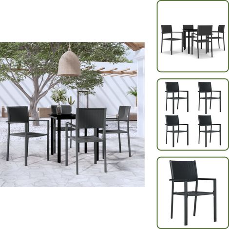 The Living Store Ensemble à manger de jardin 5 pcs Noir - Table de jardin