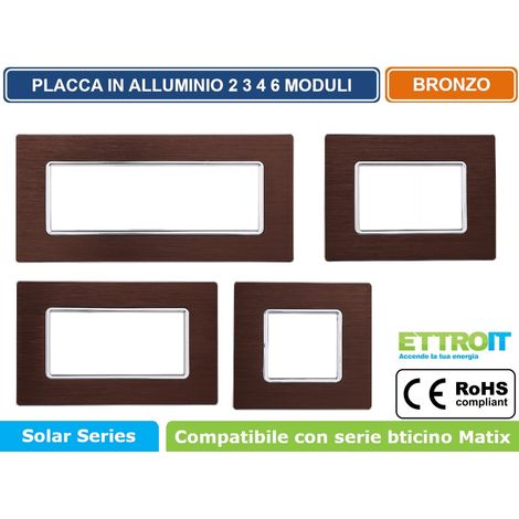 ETTROIT MT86617 Placca in Alluminio 6P 6 posti Colore Silver Lucido Compatibile Con Bticino Matix (1/5)