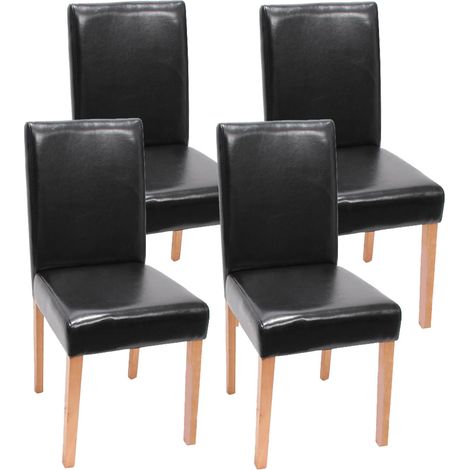 Lot de 4 chaises de séjour Littau, simili-cuir, noir, pieds clairs (1/4)