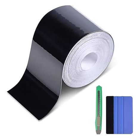 Film Covering Noir Brillant (10cm x 9m), Bande Vinyle Adhésive Idéale pour Chrome Delete/Déchromage, Protection des Bords et Seuils de Porte (1/4)