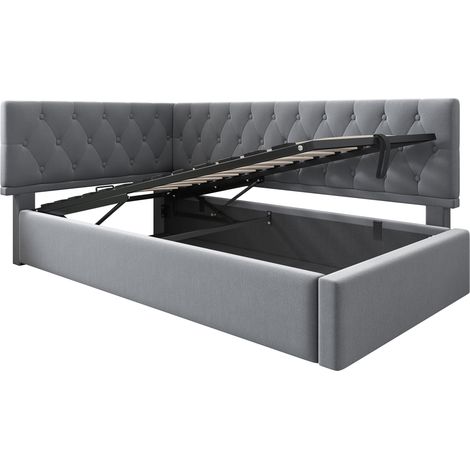 Cama diván 90x190 cm con arcón de almacenamiento hidráulico en terciopelo gris HOMVRA (1/5)