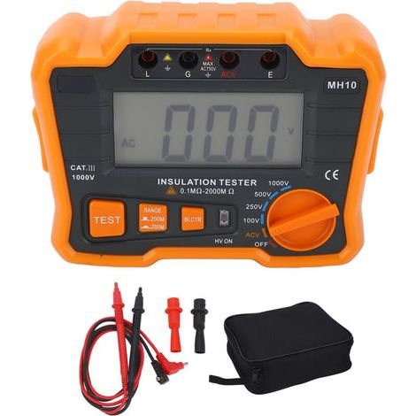 Megóhmetro digital para medición de aislamiento de 0,1 a 2000 MΩ. Pantalla LCD grande. Resistente a la corrosión. Funcionamiento automático. (1/5)