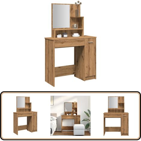 vidaXL Coiffeuse avec miroir chêne artisanal 86,5x35x136 cm (1/5)