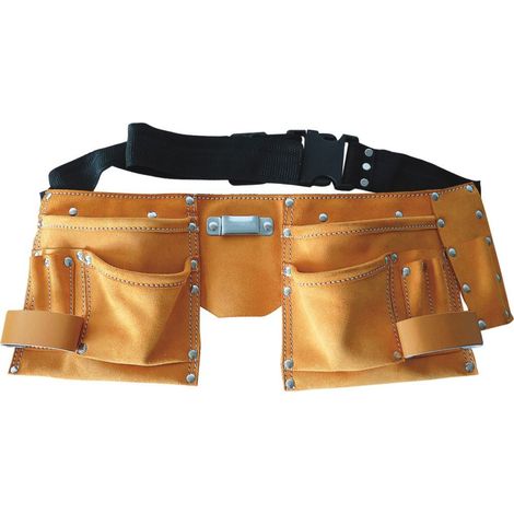 Sodise – Ceinture porte-outils cuir double poche 13 compartiments – 2 grandes poches – 2 poches moyennes – 6 petites poches – 2 portes marteaux – 15723