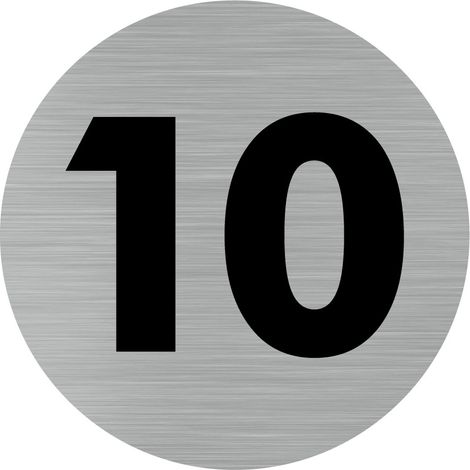Pictogramme chiffre 10 (Q0313).- Adhésif aspect aluminium brossé - Diamètre 76 mm (1/5)