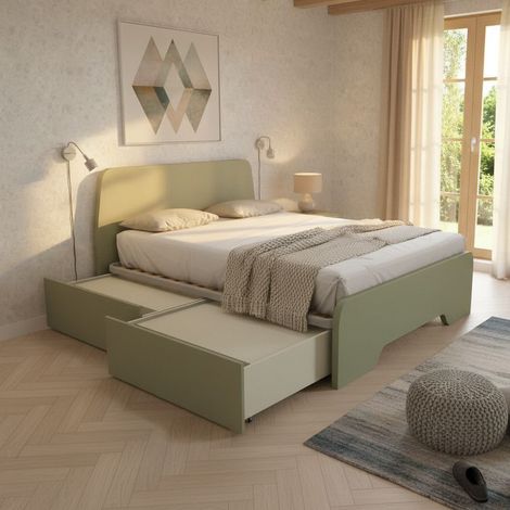 Letto matrimoniale 160x200 con testate sagomate e cassettoni - Salvia (1/5)
