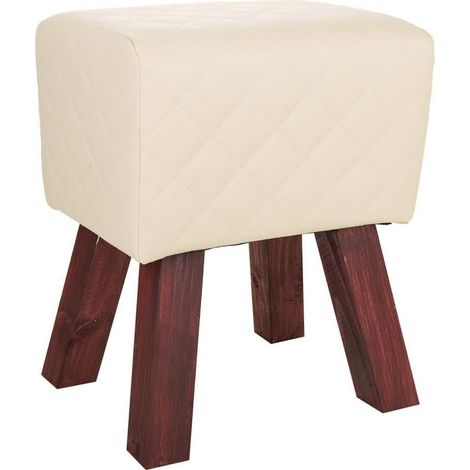 Tabouret bois élégant assise pvc style moderne coloré - Crème et bois foncé (1/5)