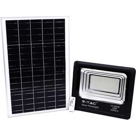 V-TAC VT-300W Projecteur solaire LED 300W avec télécommande IR blanc neutre 4000K Corps noir IP65 - 8578