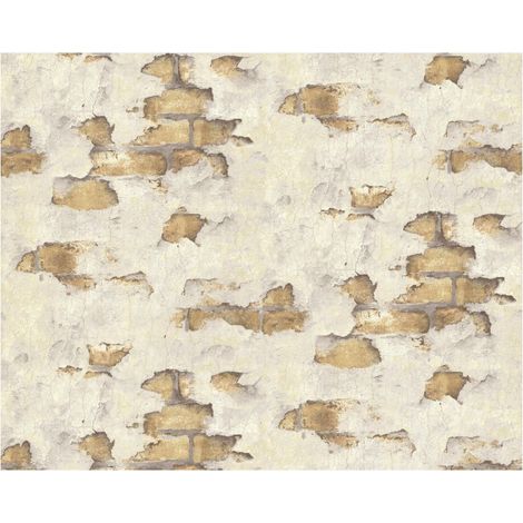 Stone tile wallpaper wall EDEM 819DN53 hot embossed non-woven wallpaper slightly textured with decorative render look matt cream grey beige ochre yellow 10.65 m2 (114 ft2) (1/5)