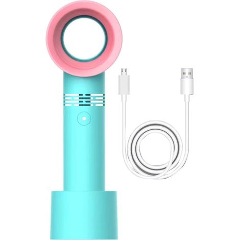 Ventilateur manuel rechargeable USB sans lame portable mini – 3 vitesses ajustables bleu pour voyage, sport ou salon (1/4)