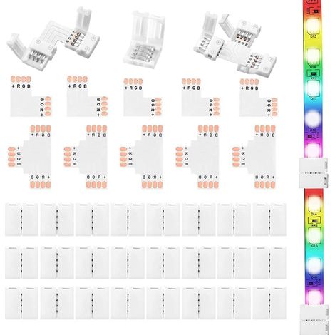 Connecteur de Ruban LED 4 Broches 10 mm Connecteurs de Bande LED 35 Pièces Connecteur Ruban Led pour Bande LED RVB 5050 3528 (1/5)